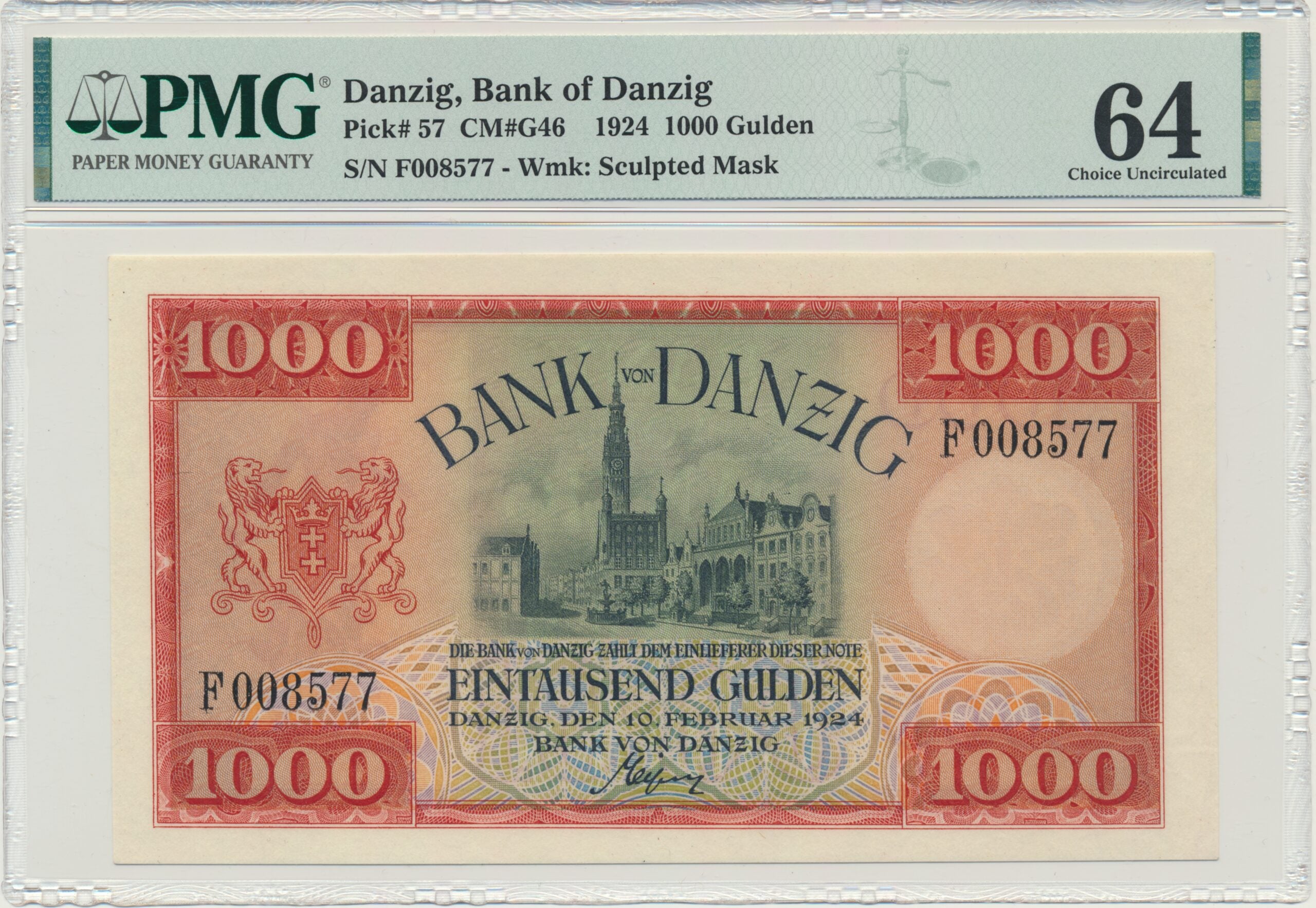 Gdańsk Banknot 1.000 guldenów 1924 PMG 64 – RZADKOŚĆ