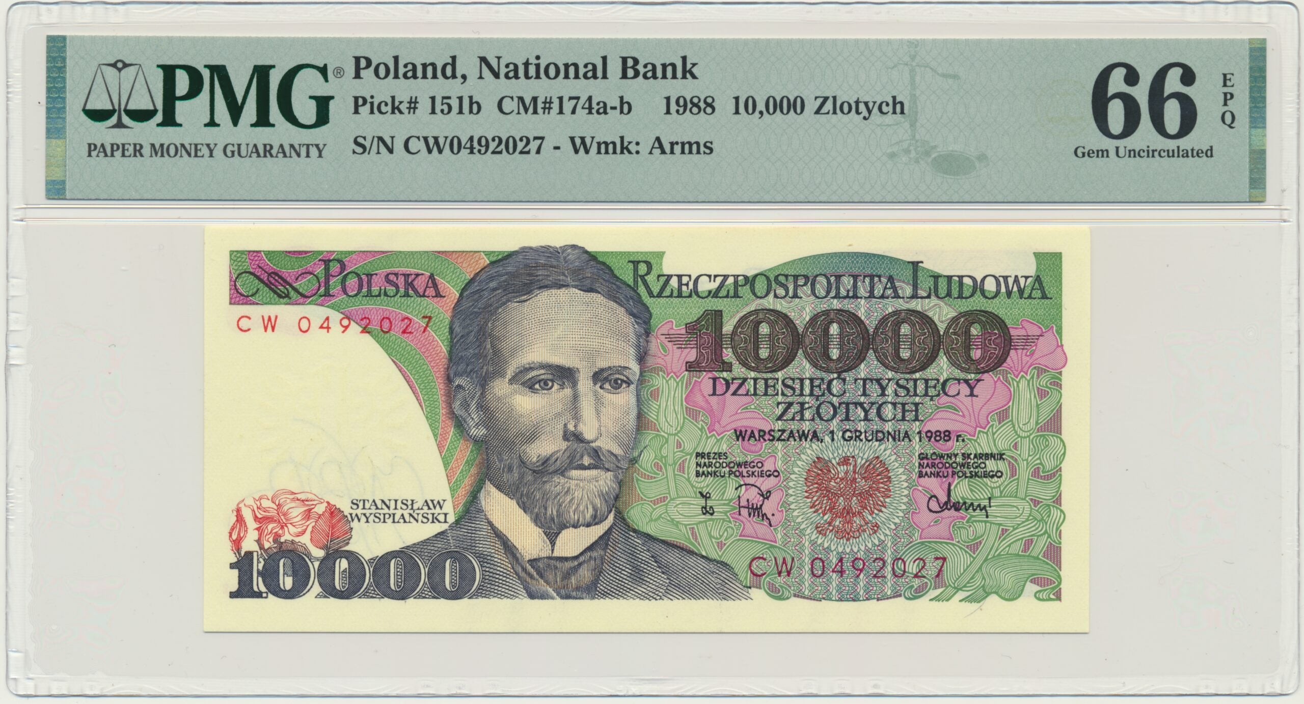 Banknot 10.000 złotych 1988 – CW – PMG 66 EPQ