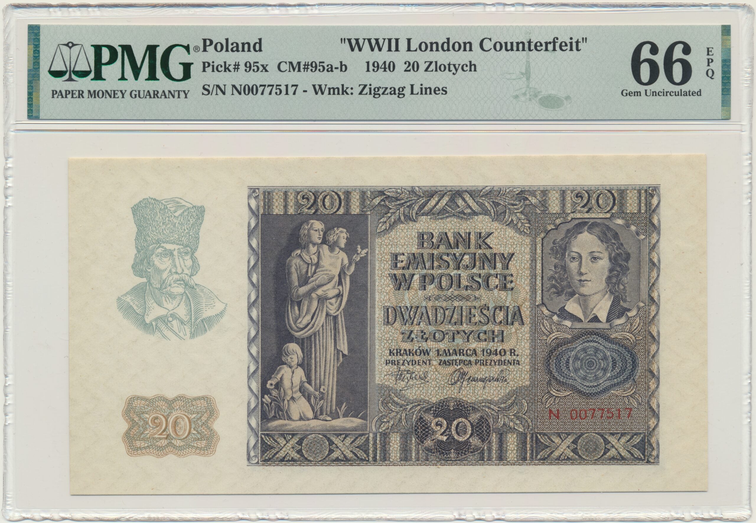 Banknot 20 złotych 1940 – N – PMG 66 EPQ