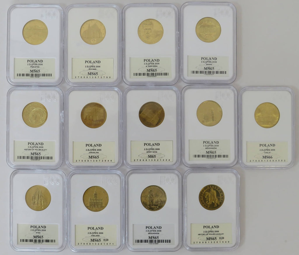 Zestaw 13 monet 2 zł GN rocznik 2006, grading GCN MS65-MS66, mennicze